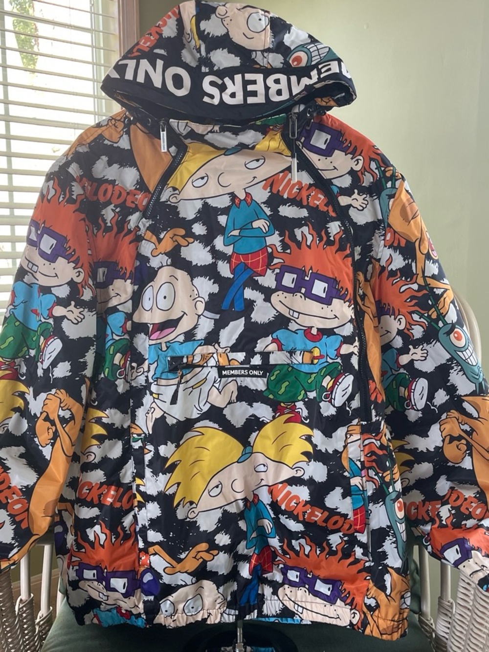 Members Only Black Multi Nickelodeon Print Hooded Windbreaker